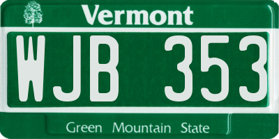 VT license plate WJB353