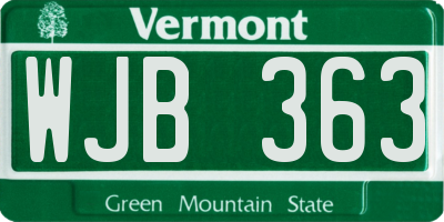 VT license plate WJB363