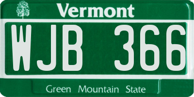 VT license plate WJB366