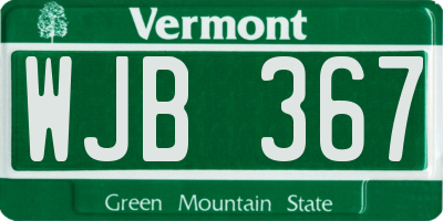 VT license plate WJB367