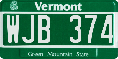 VT license plate WJB374