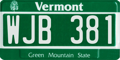 VT license plate WJB381