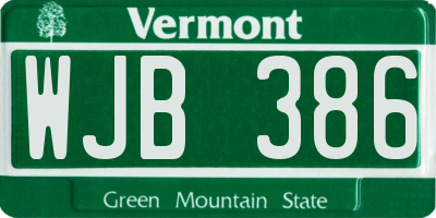 VT license plate WJB386