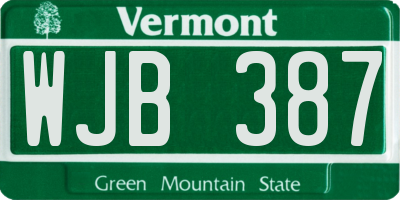 VT license plate WJB387