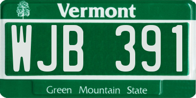 VT license plate WJB391