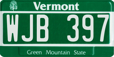 VT license plate WJB397