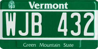 VT license plate WJB432