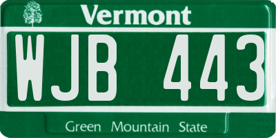 VT license plate WJB443