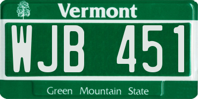 VT license plate WJB451