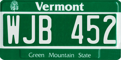 VT license plate WJB452