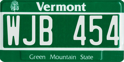 VT license plate WJB454