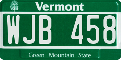 VT license plate WJB458