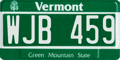 VT license plate WJB459