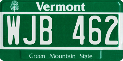 VT license plate WJB462