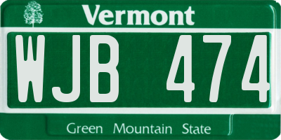 VT license plate WJB474