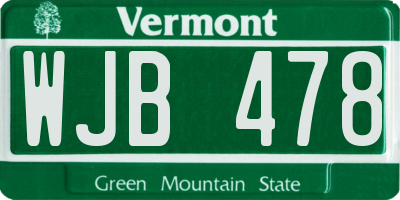 VT license plate WJB478