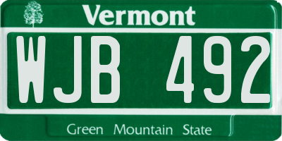 VT license plate WJB492