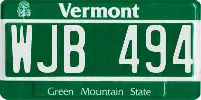 VT license plate WJB494