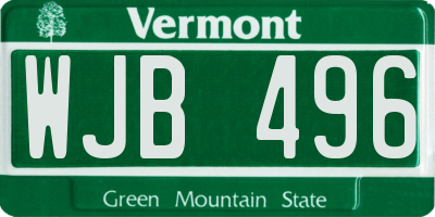 VT license plate WJB496