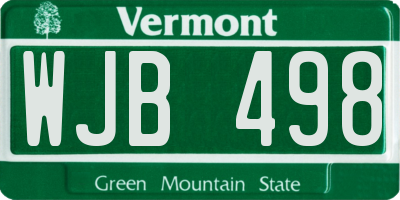 VT license plate WJB498