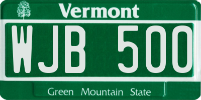 VT license plate WJB500