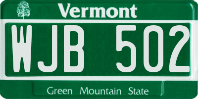 VT license plate WJB502