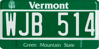 VT license plate WJB514