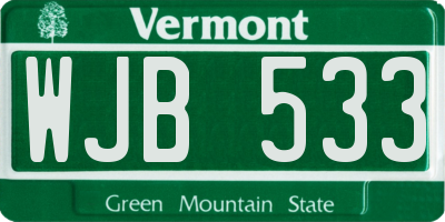 VT license plate WJB533