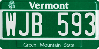 VT license plate WJB593