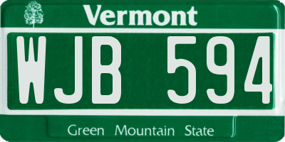 VT license plate WJB594