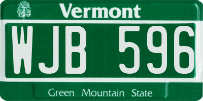VT license plate WJB596