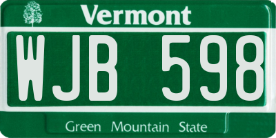 VT license plate WJB598