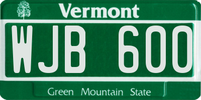 VT license plate WJB600