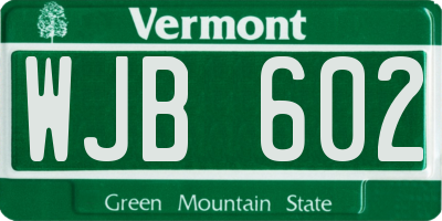 VT license plate WJB602