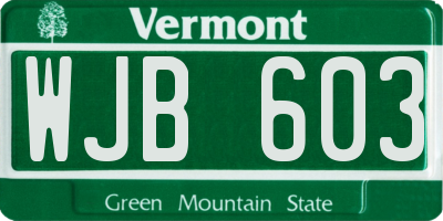 VT license plate WJB603