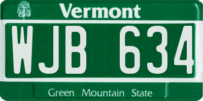 VT license plate WJB634