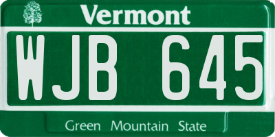 VT license plate WJB645