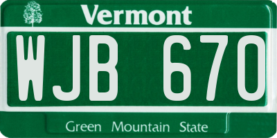 VT license plate WJB670