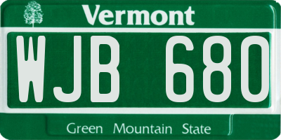 VT license plate WJB680