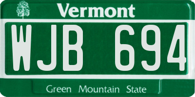 VT license plate WJB694