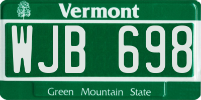 VT license plate WJB698