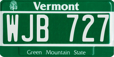 VT license plate WJB727