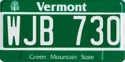 VT license plate WJB730