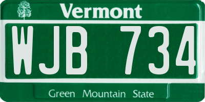 VT license plate WJB734