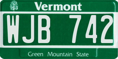 VT license plate WJB742