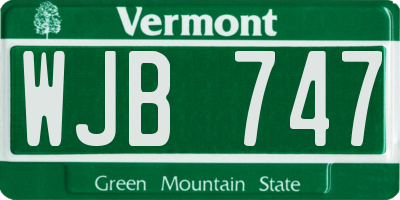 VT license plate WJB747