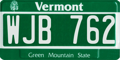 VT license plate WJB762