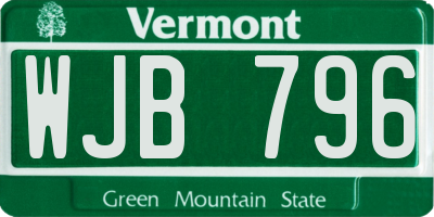 VT license plate WJB796