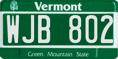 VT license plate WJB802