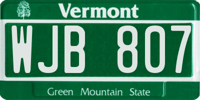 VT license plate WJB807